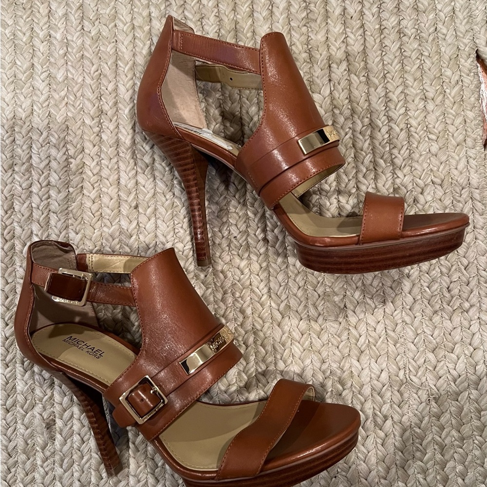 Michael Kors Brown Leather Heels with Gold Buckle